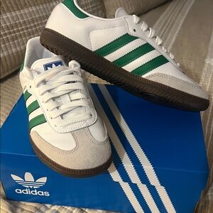 Adidas Classic White and Green Trainers